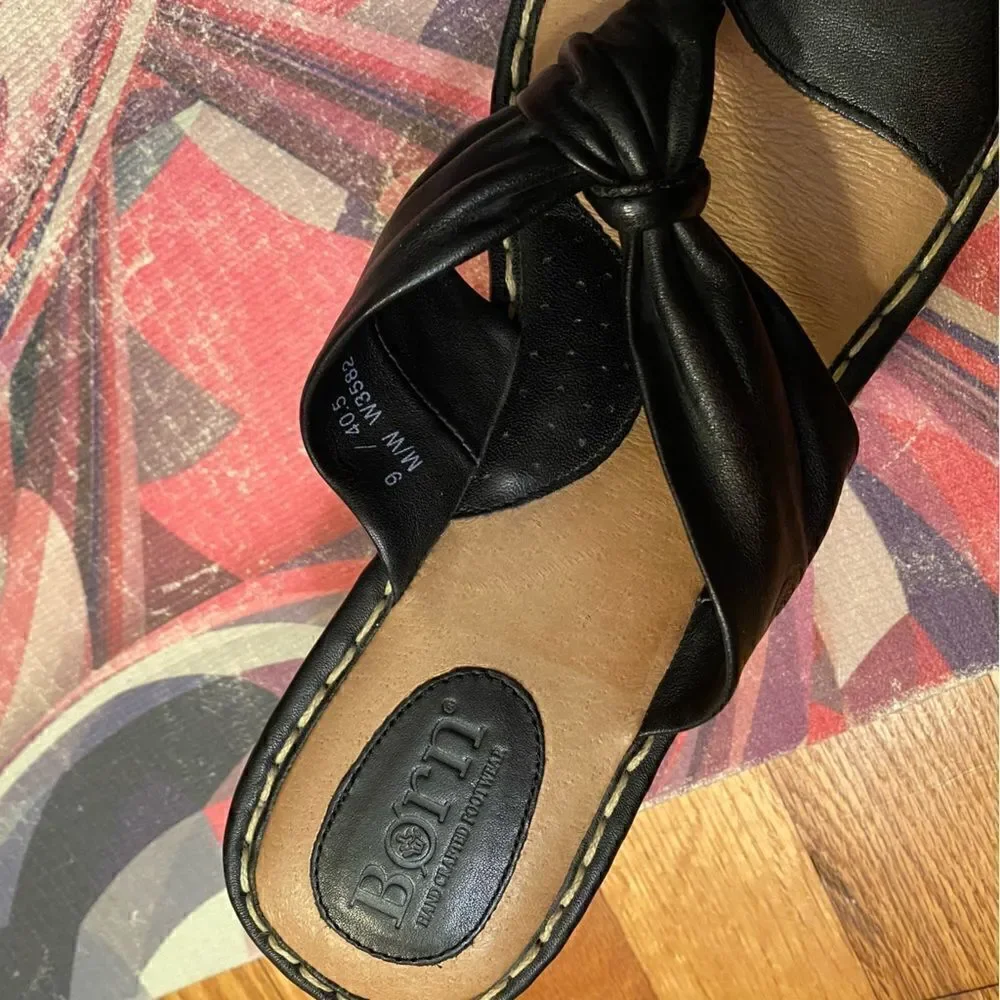 ☘️ Born espadrilles black Leather upper, Wedge Slide Sandal size 9